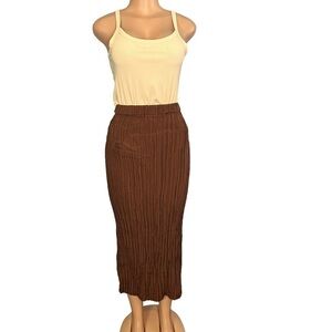 Anne Pinkerton Vintage Brown Silk Pleated Maxi Skirt